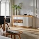 image 5 of Lyon 3 Door Glazed Sideboard in Riviera Oak/White High Gloss