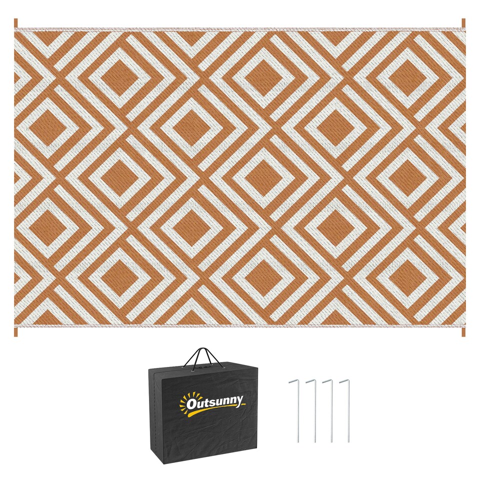 image 1 of Outsunny Reversible Waterproof Outdoor Rug W Carry Bag, 182 x 274 cm | Brown | Brown | 182 x 274 x 0.3cm