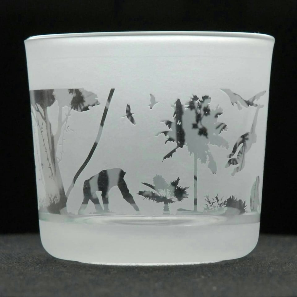 Animo Glass Engraved Votive Tealight Holder Monkey