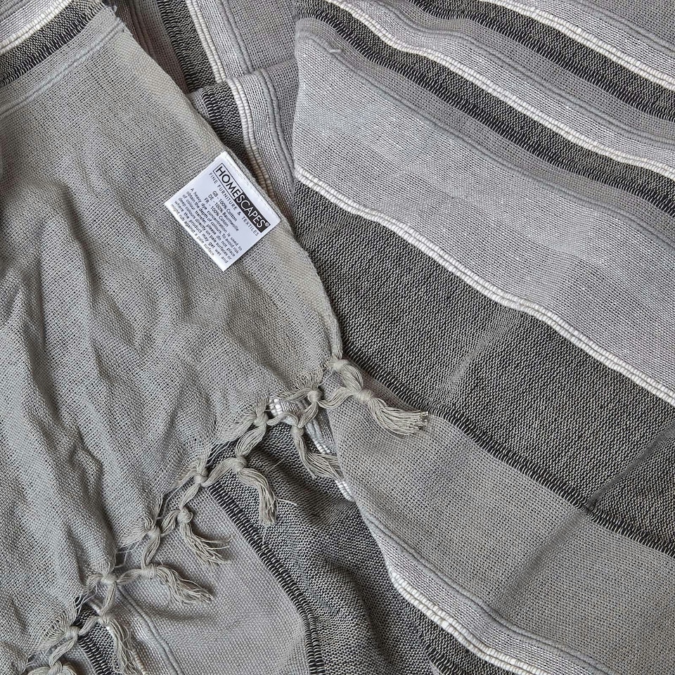 image 1 of Homescapes Cotton Morocco Striped Grey Throw - 225 x 255 cm | Grey