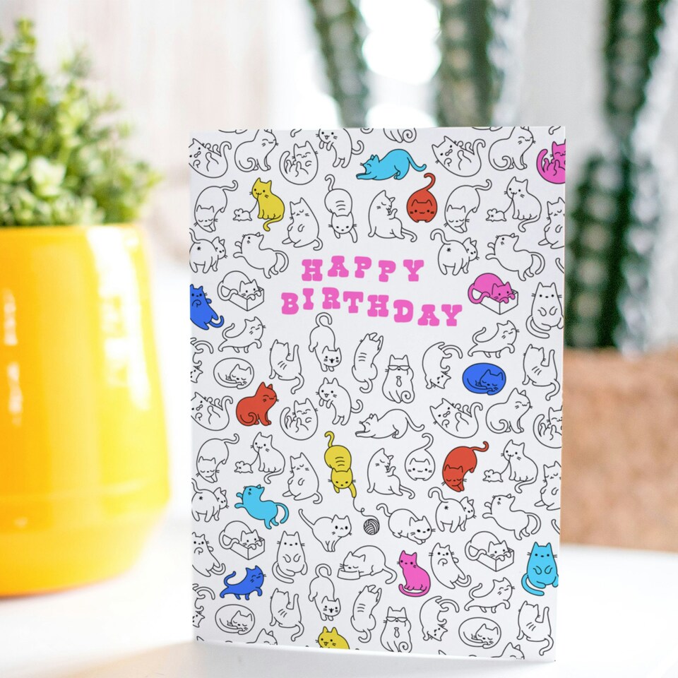 image 1 of Cat Lover Pet Hobbies Pattern Animal Birthday Greeting Card