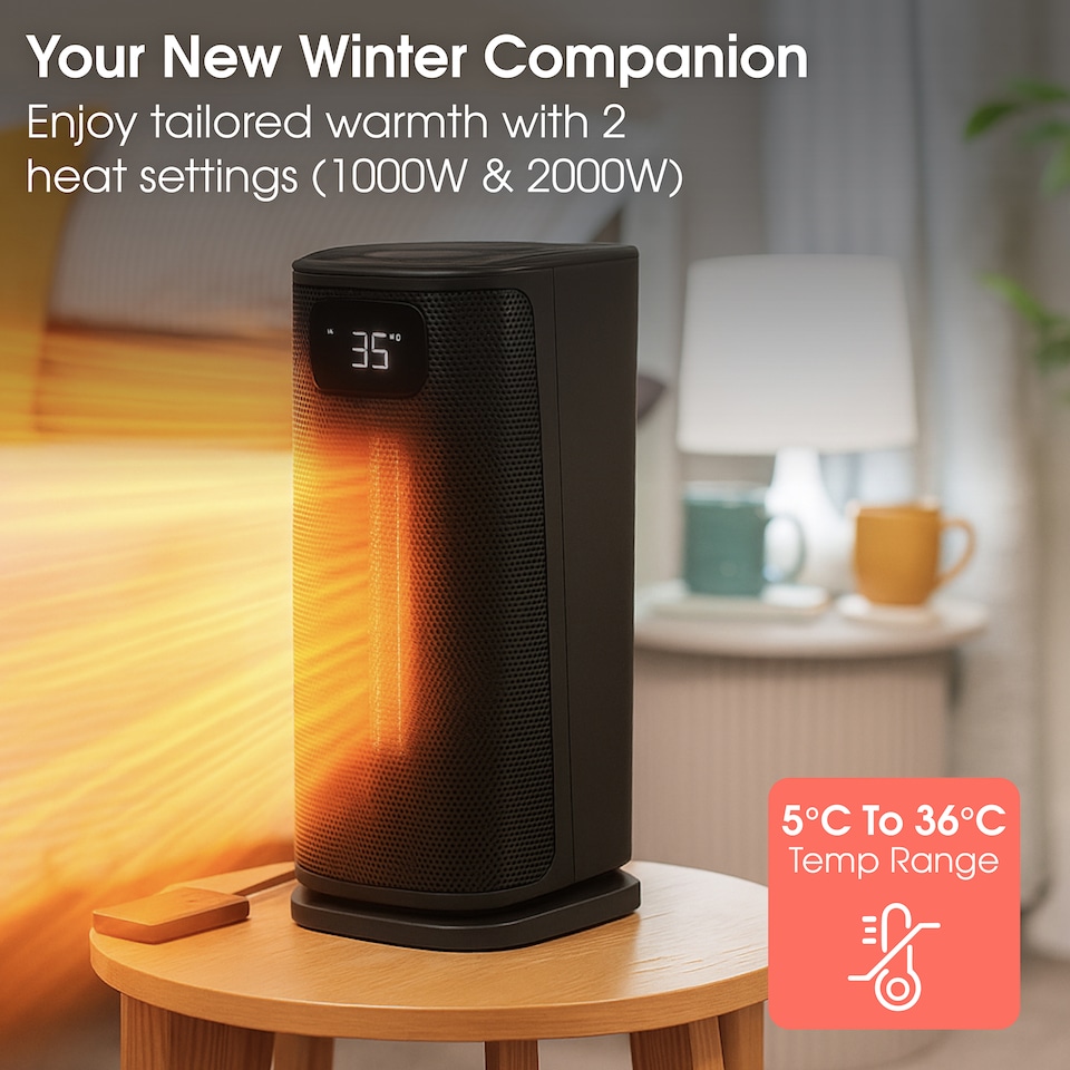 image 1 of Abode ACTH2005 Electric Heater 2000W Ceramic Tower Heater Digital Black