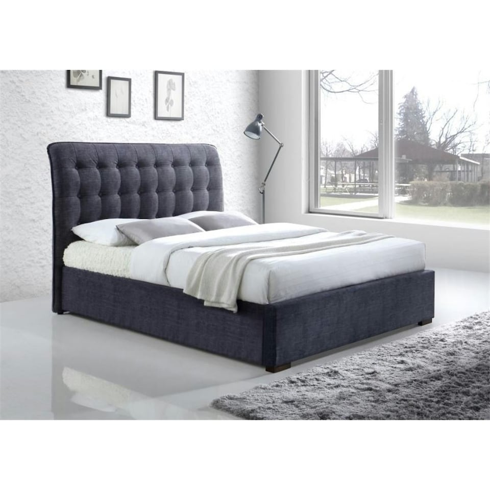 Dark Grey Curved Design Elegant Fabric Bed Frame - Super King 6ft