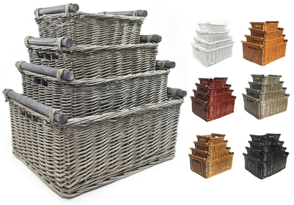 image 1 of Kitchen Log Fireplace Wicker Storage Basket With Handles Xmas Empty Hamper Basket Grey Small 31 x 25 x 16 cm | Grey | Grey