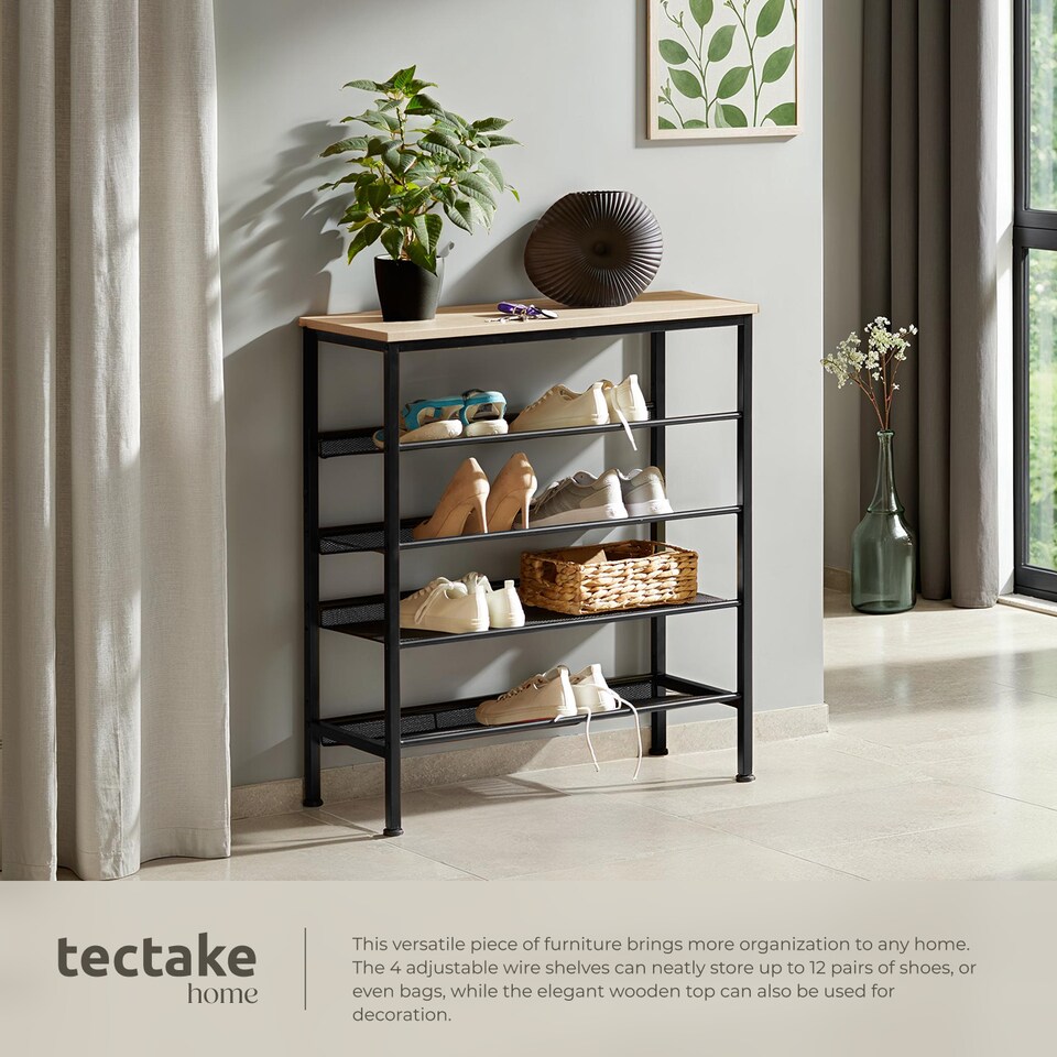 image 1 of Shoe Rack Bournemouth - surface shelf and 4 grid shelves, industrial style | Brown | industrial wood light, oak Sonoma | 75,50 x 30,50 x 85,50 cm | 1