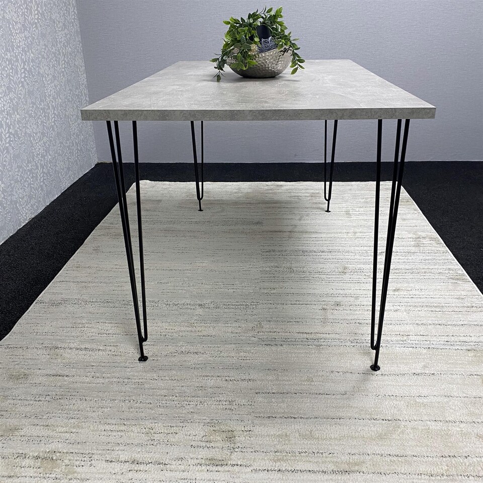 image 1 of Modern Grey Rectangular Dining Table with Hairpin Legs, Compact Kitchen & Dining Room Table (L140)