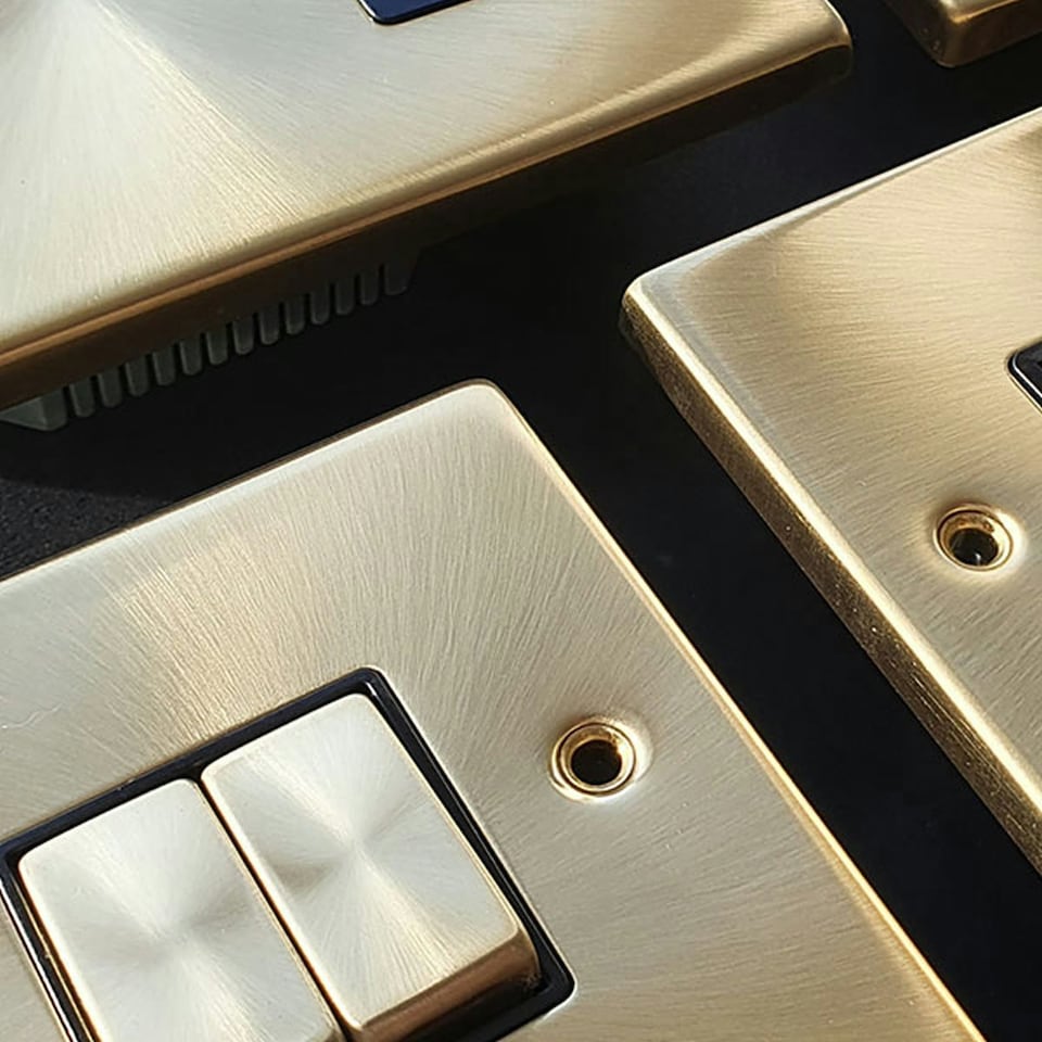 image 1 of SE HOME Satin / Brushed Brass 2 Gang Twin Coaxial TV Socket Black | Satin Brass