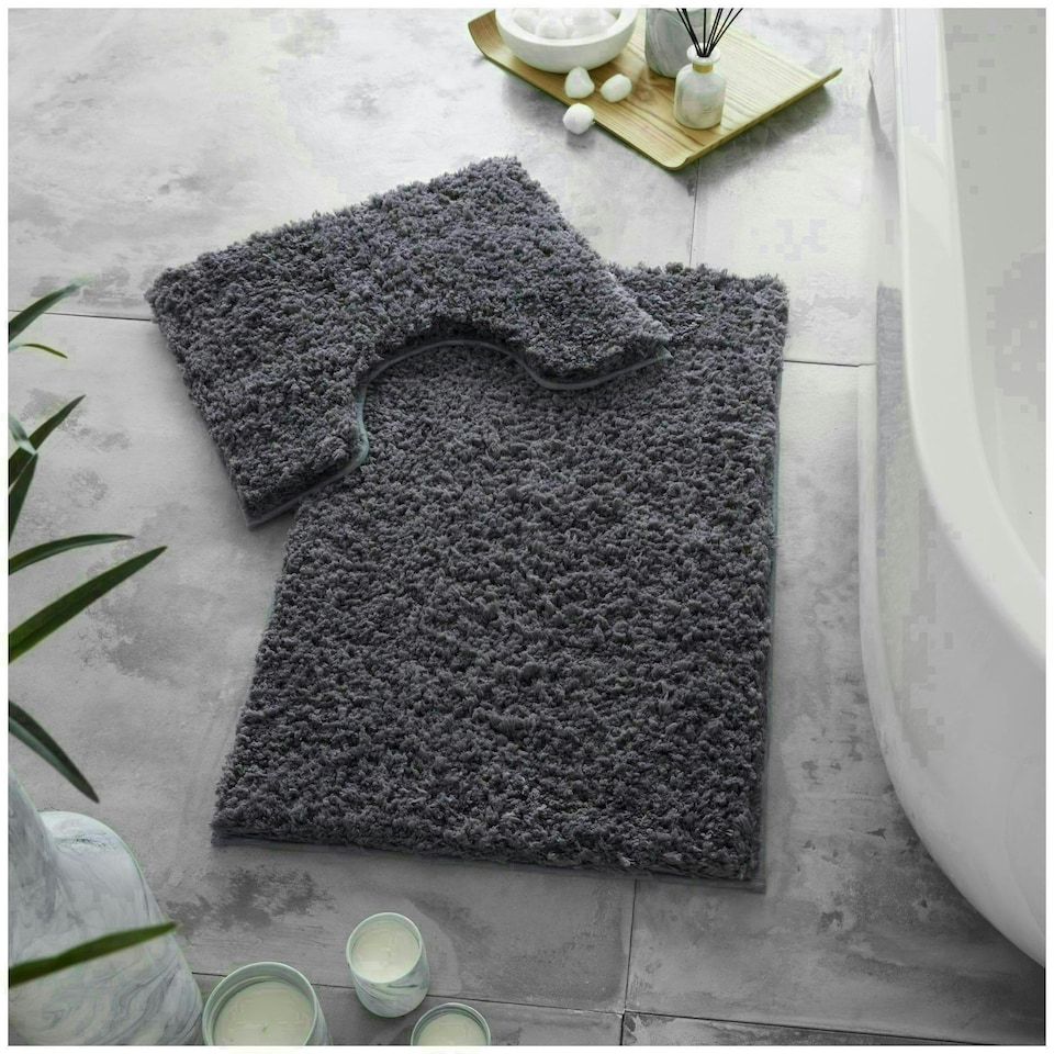 image 1 of VELVETIO Bath Mats & Pedestal Mat Set Anti Slip Super Soft Water Absorbent Grey | Charcoal