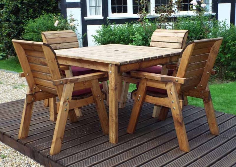 image 1 of Four Seater Square Table Set with Cushions - W230 x D230 x H98 - Fully Assembled - Burgundy