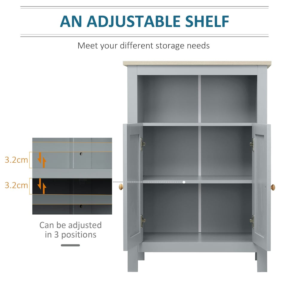 image 1 of kleankin Bathroom Floor Storage Cabinet Standing Unit W/ Doors Adjustable Shelf