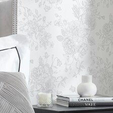 Romantic Roses Wallpaper in Grey on White Multi