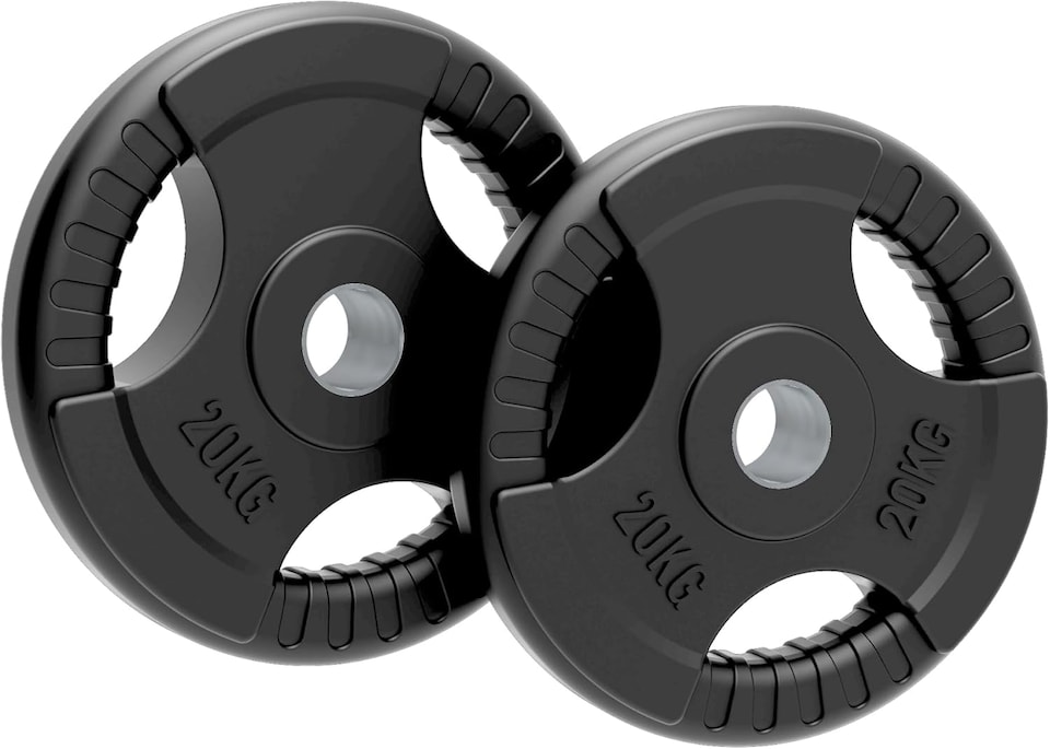 image 1 of Olympic Tri-Grip Rubber Weight Plates Black Pairs Sets 20 kg PAIR