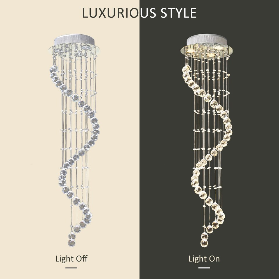 image 1 of HOMCOM Modern Crystal Droplet Ceiling Light Stainless Steel Bedroom Hallway