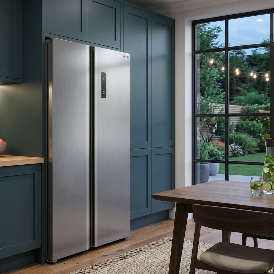 image 1 of HYE 505 Litre Frost Free American Fridge Freezer, 92cm, Inox - RF01AM505DS07