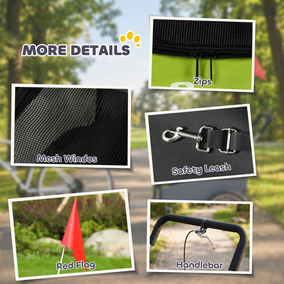 image 1 of PawHut 2 in 1 Pet Stroller Dog Bike Trailer for Medium Dogs, Green