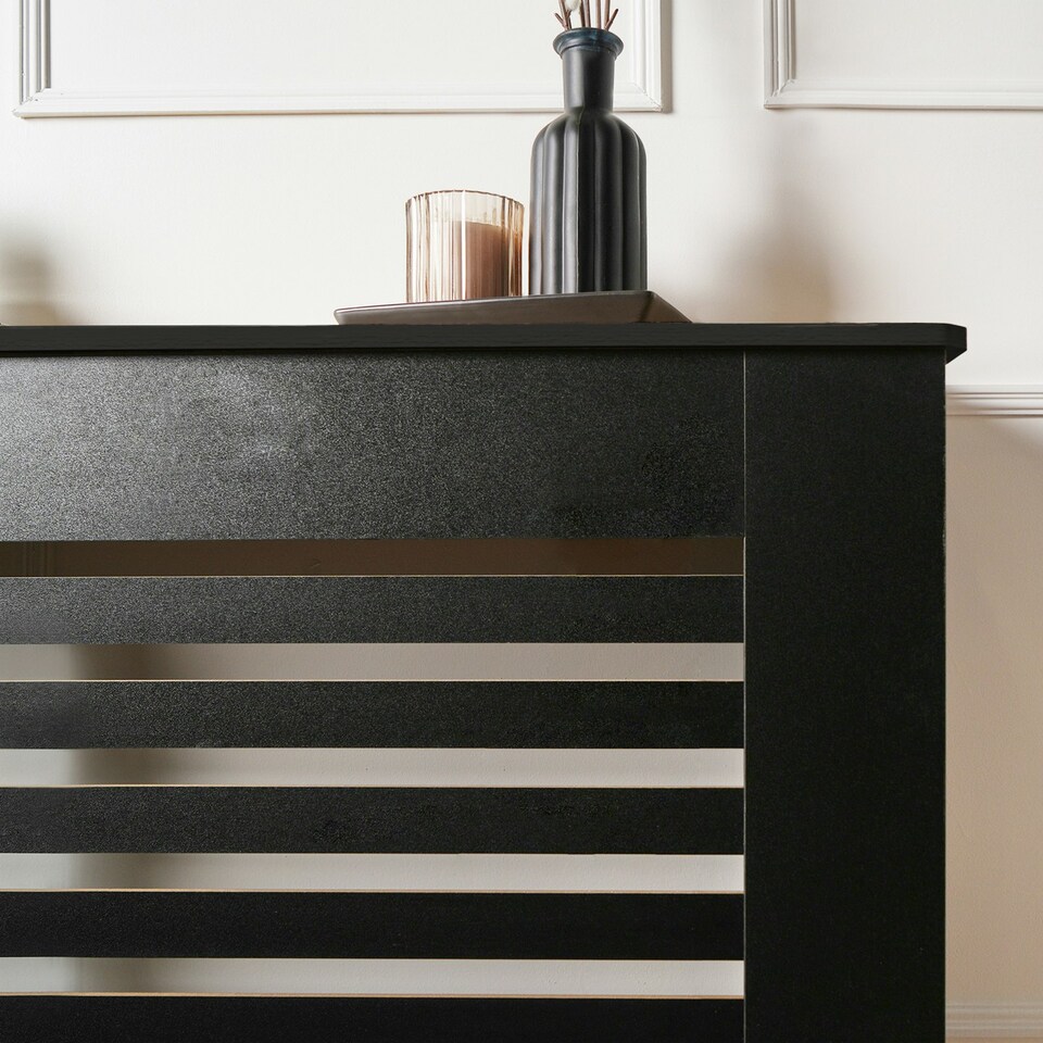 image 1 of OHS MDF Horizontal Slat Grilled Radiator Cover, Small - Black Black