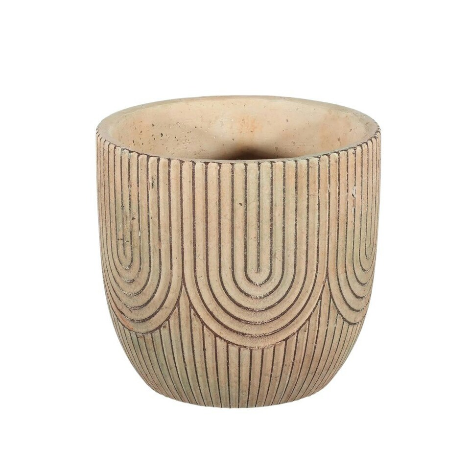 image 1 of Cement Art Deco Style Plant Pot - (H14 x W15cm) Multi
