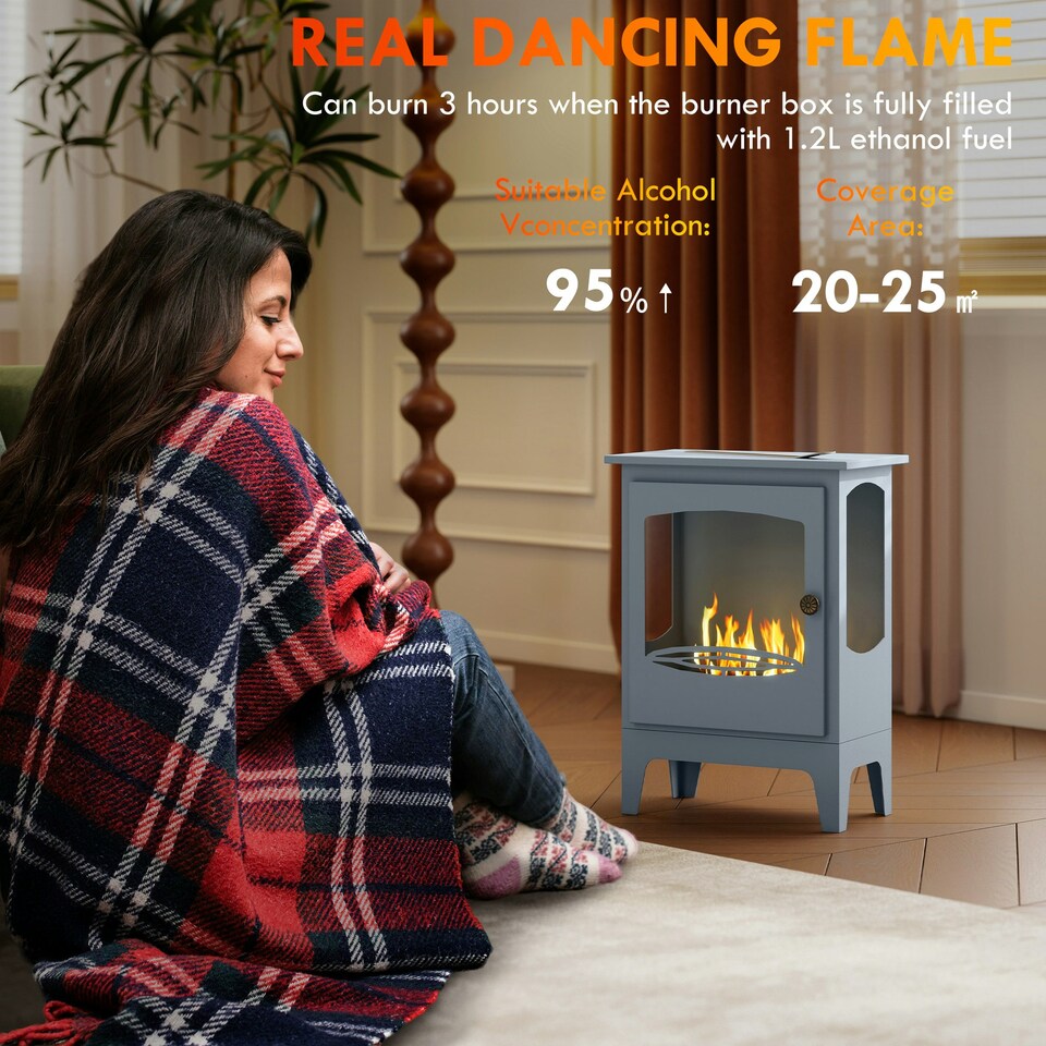 image 1 of HOMCOM Freestanding Bioethanol Fireplace Ethanol Fireplace Stove, Grey