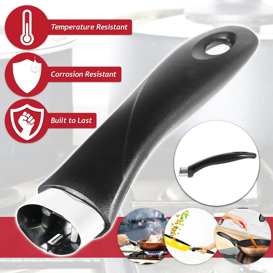 image 1 of SPARES2GO Frying Pan Handle Curved Black Bakelite Saucepan Pot Cookware Replacement (200mm) Black