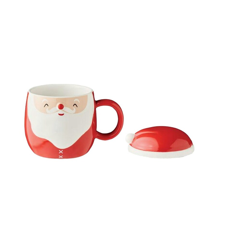 image 1 of MidOcean Santa Ceramic 370ml Mug With Lid - Red - One Size