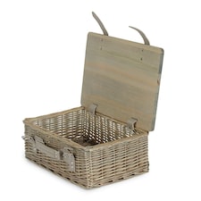 Antique Wash Empty Picnic Basket with Pinewood Lid Brown | S