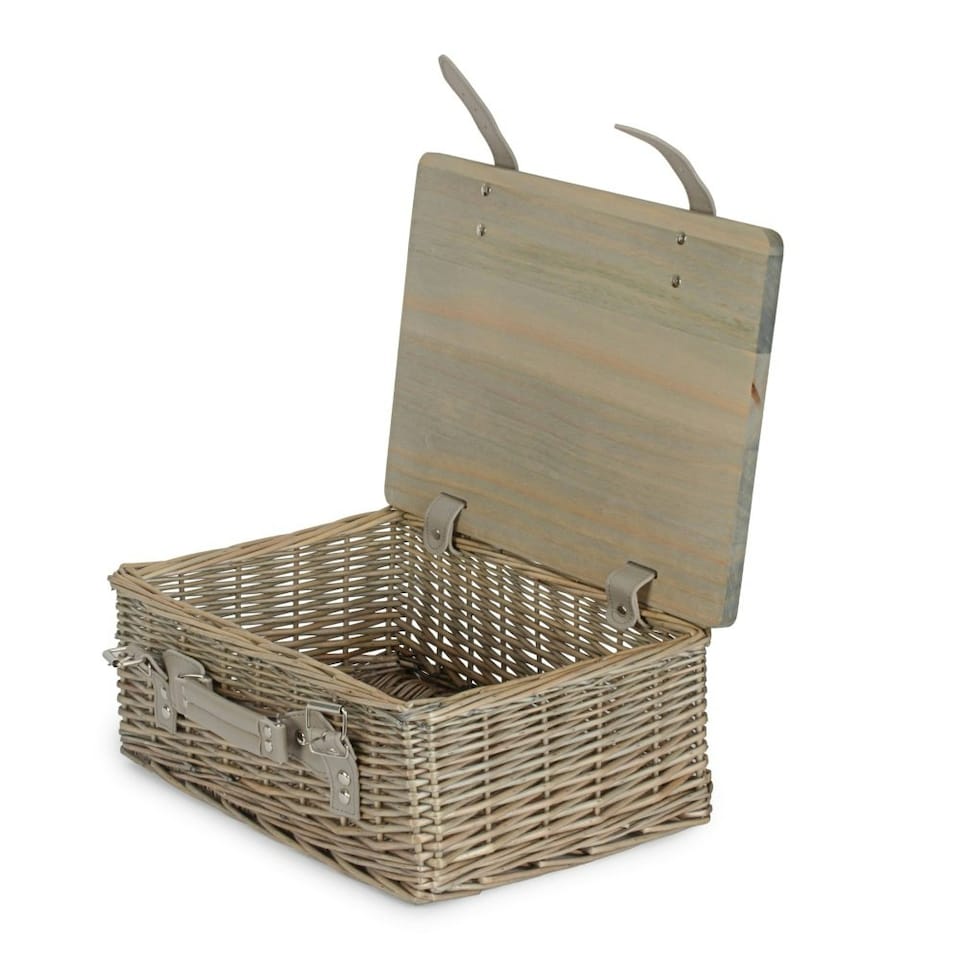 image 1 of Antique Wash Empty Picnic Basket with Pinewood Lid Brown | S