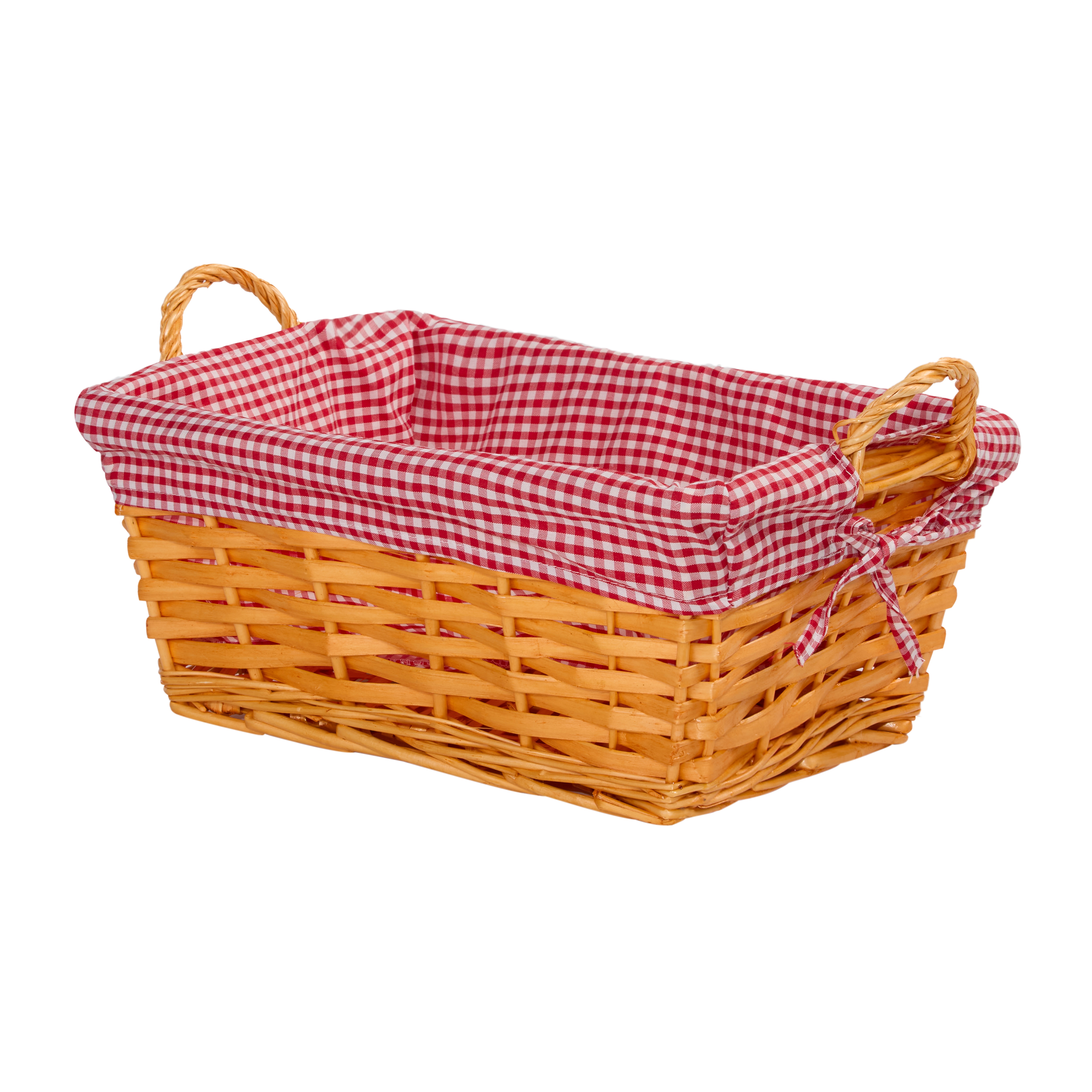 Wickerfield Wicker Storage Basket with Plaid Liner and Handles for Home Storage Gift Hampers and Display-Pack of 2