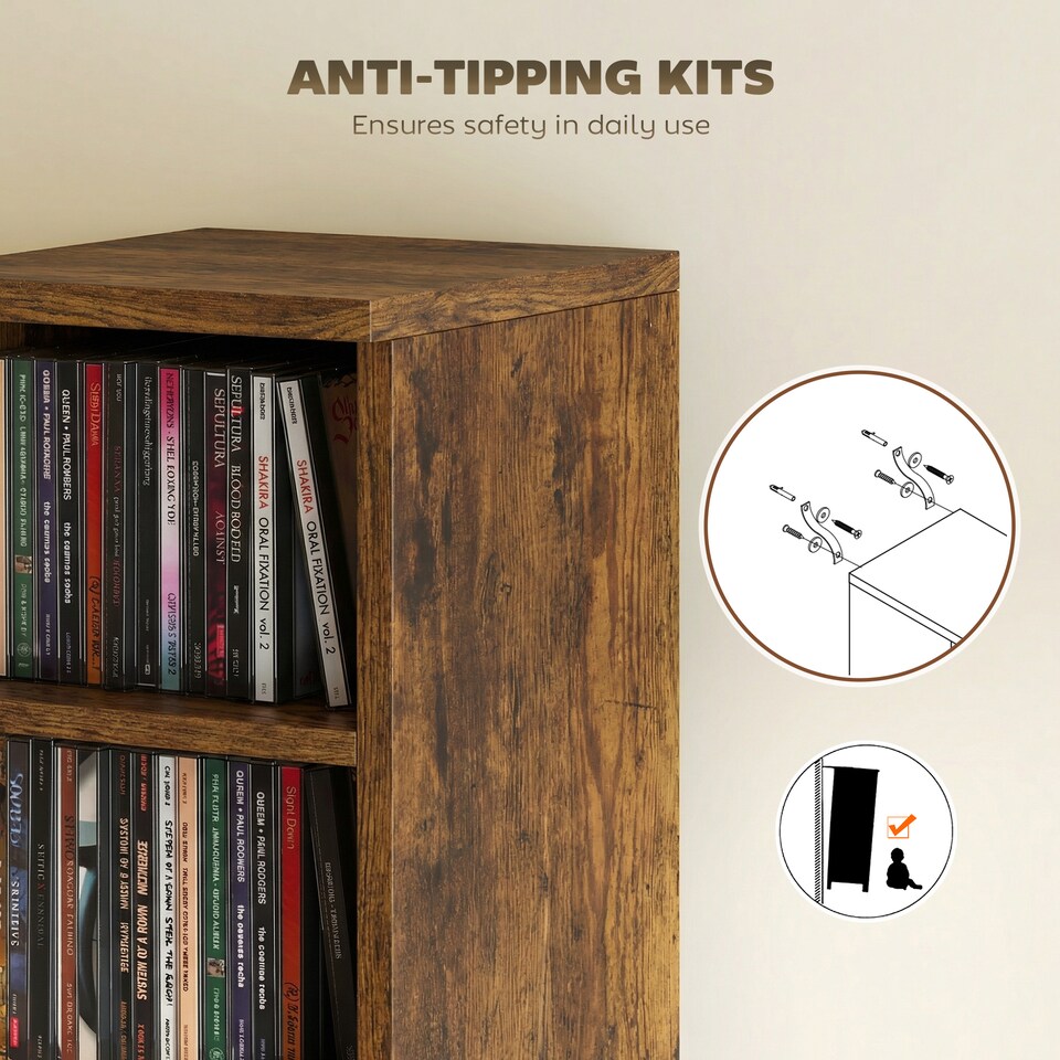 image 1 of HOMCOM Set of 2 CD Storage Units with Adjustable Shelves, Rustic Brown | Brown | Rustic Brown | 21W x 22.5D x 88.5H cm
