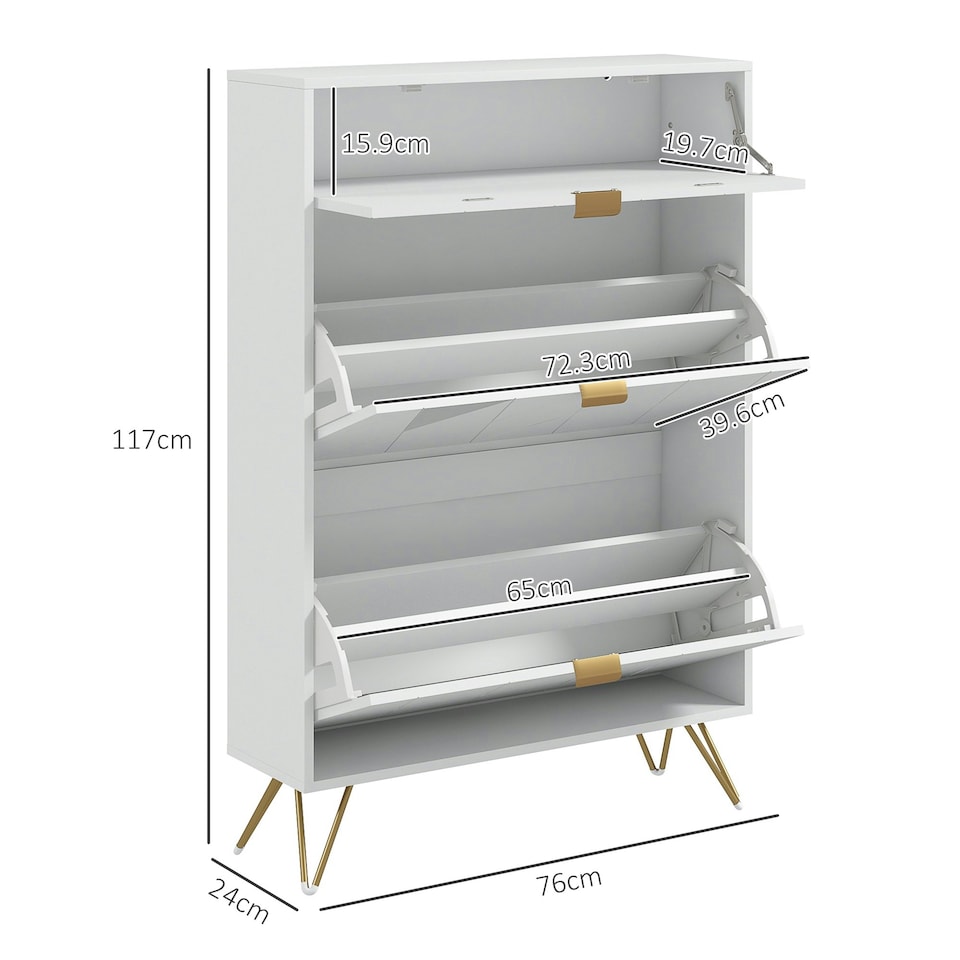 image 1 of HOMCOM Slim Shoe Storage Cabinet with Flip Drawers for Entryway, Hallway, White