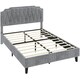 image 2 of Yaheetech 135 cm W x 190 cm L Upholstered Bed Frame with Button-Tufted Headboard Light Grey
