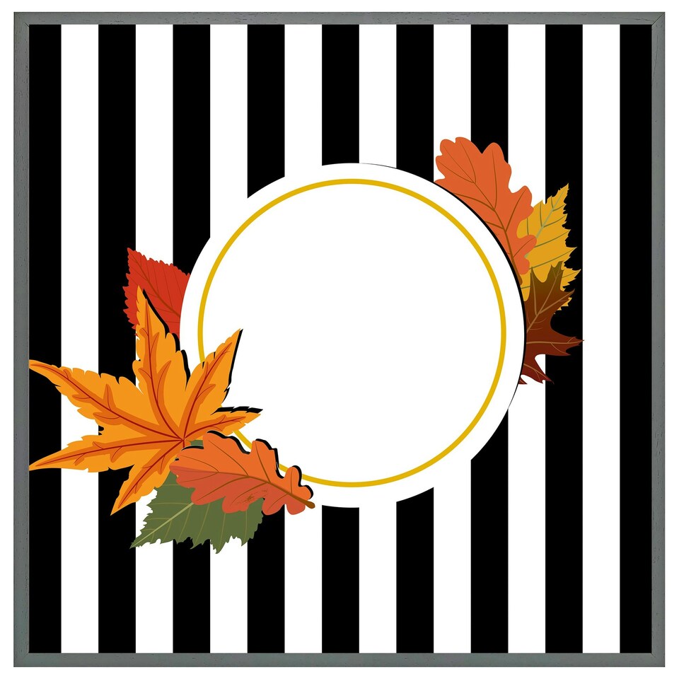 image 1 of Blach stripes, autumn leaves (Picture Frame) White | S
