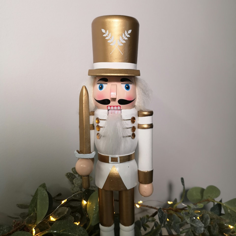 image 1 of 30cm Wooden Christmas Nutcracker Soldier Decoration with White Body and Shoes