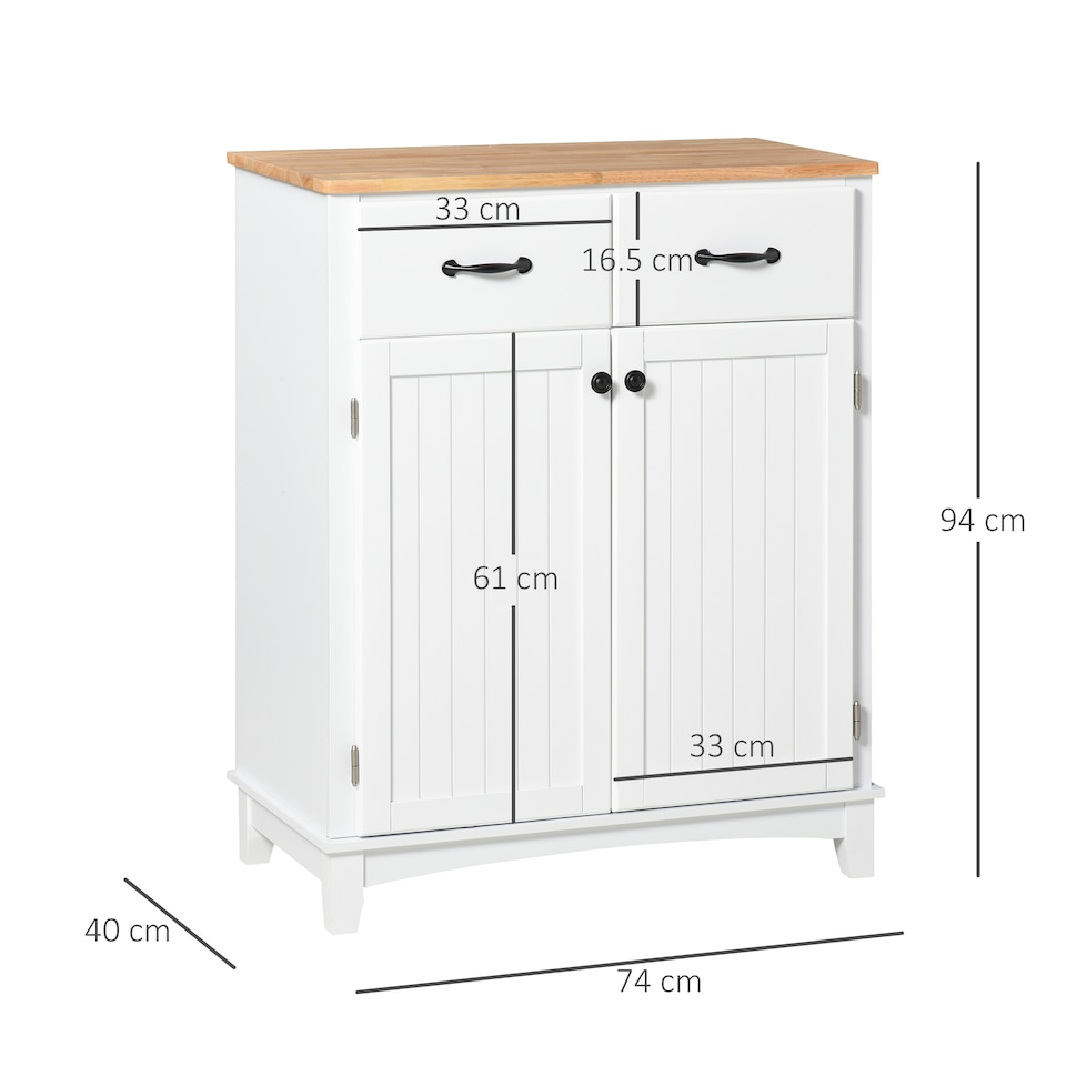 image 1 of HOMCOM Modern Kitchen Cupboard, Wooden Storage Cabinet, Tableware Organizer with 2 Drawers for Living & Dining Room, White