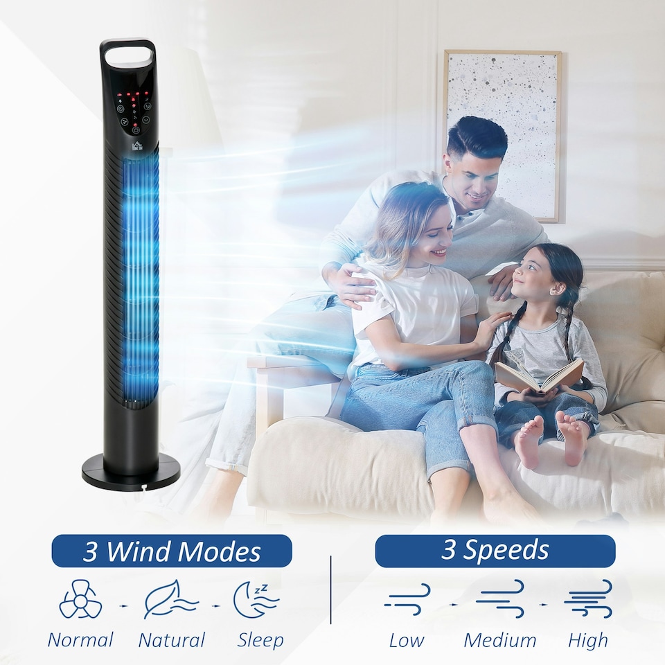 image 1 of HOMCOM 78.5cm Oscillation Tower Fan with Remote Control 40W 3-Speed Wind Black