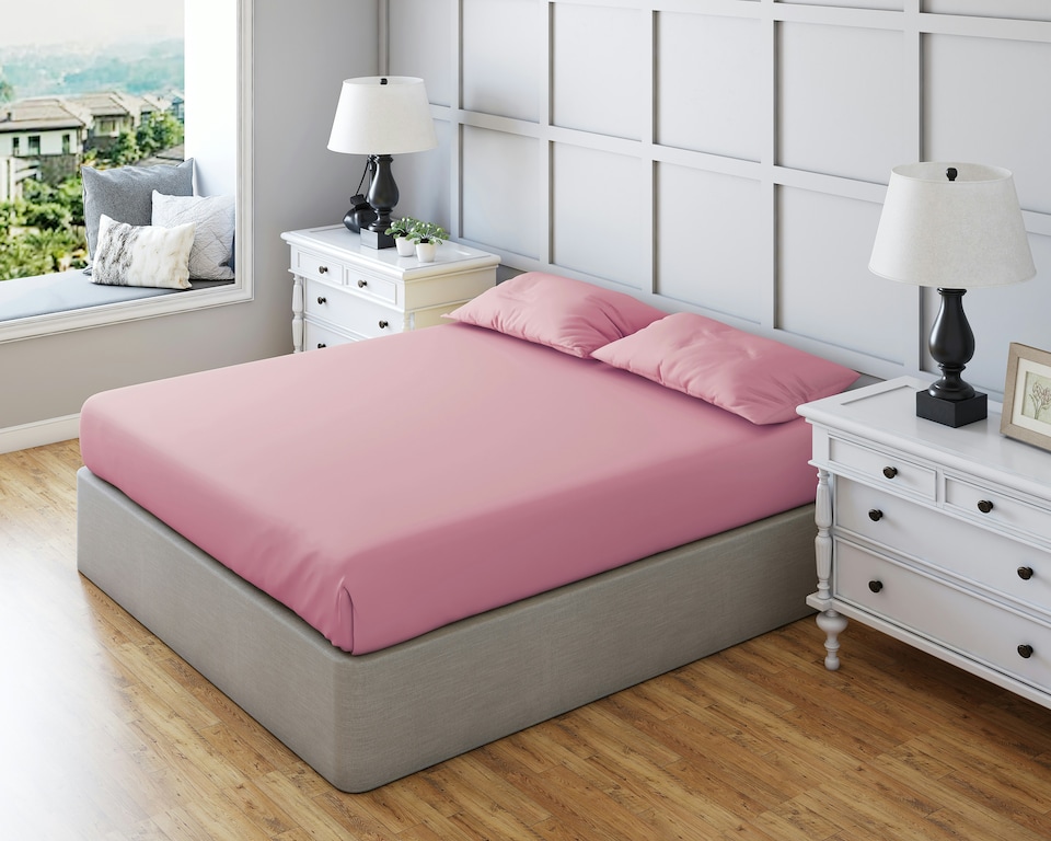 image 1 of Fitted Sheet Polycotton Plain Dyed Extra Deep 25cm Bed Linen | Pink | Super King