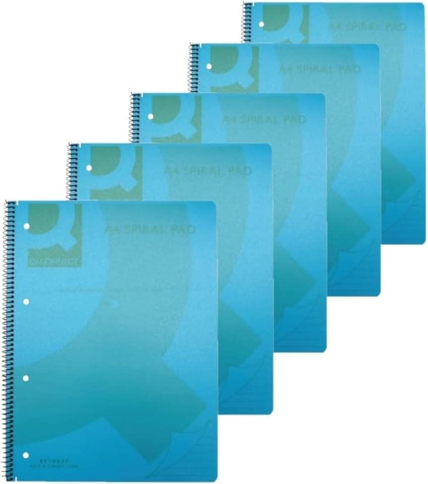 image 1 of Pack of 5 A4 160 Pages Blue Spiral Bound Polypropylene Notebooks