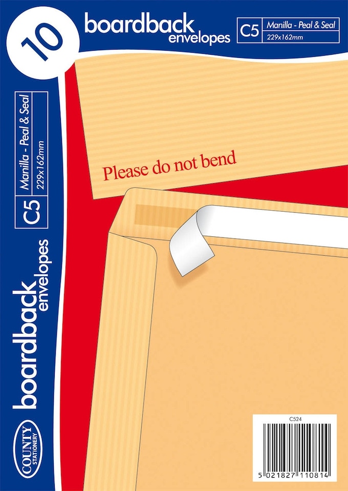 image 1 of Pack of 10 C5 Board Back Envelopes
