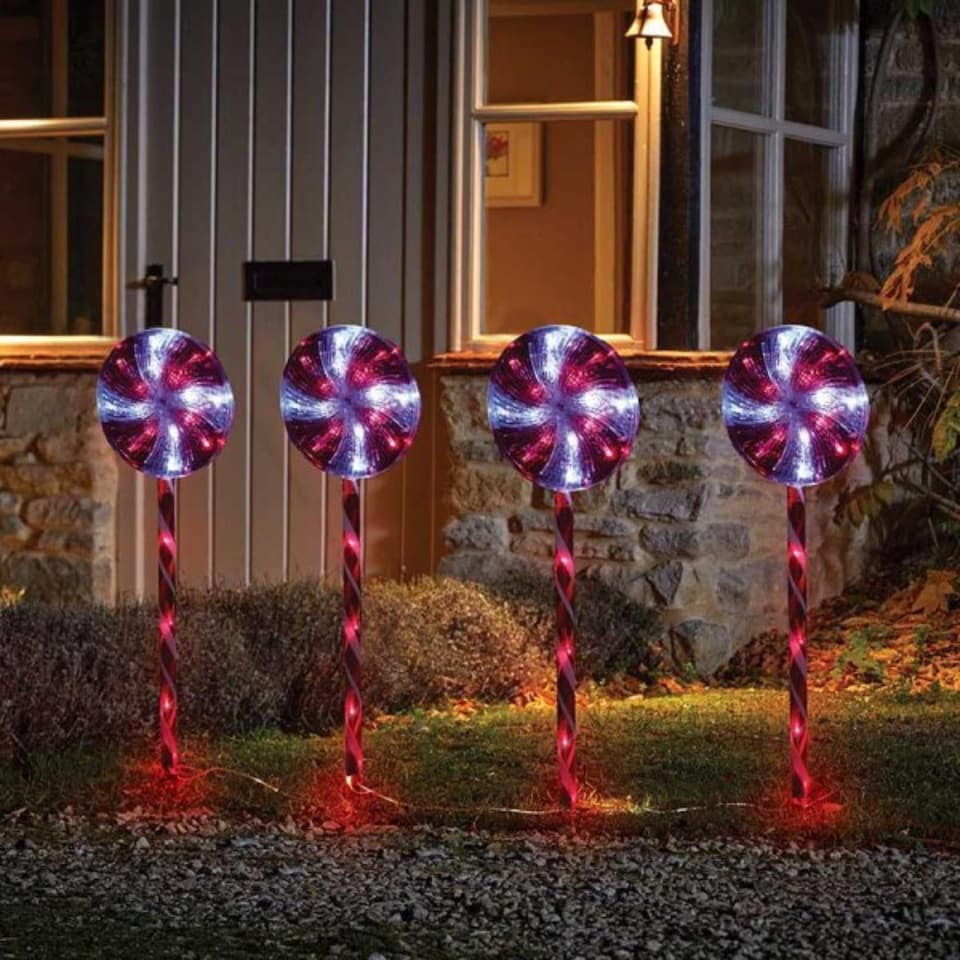 image 1 of 70cm Battery Powered Light up Candy Swirl Pathlights with Red and White LEDs