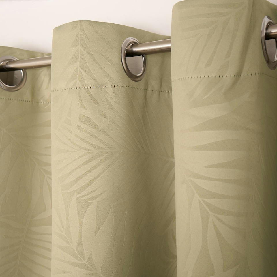 image 1 of OHS Leaf Print Thermal Blackout Eyelet Curtains, 90x90" - Sage Green