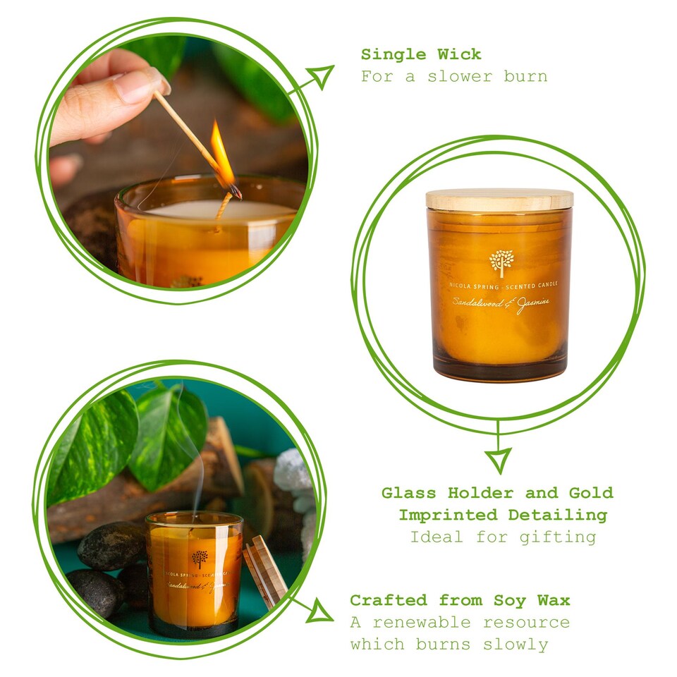 image 1 of Nicola Spring Soy Wax Scented Candles - 130g - Sandalwood & Jasmine - Pack of 3 | Orange | Orange