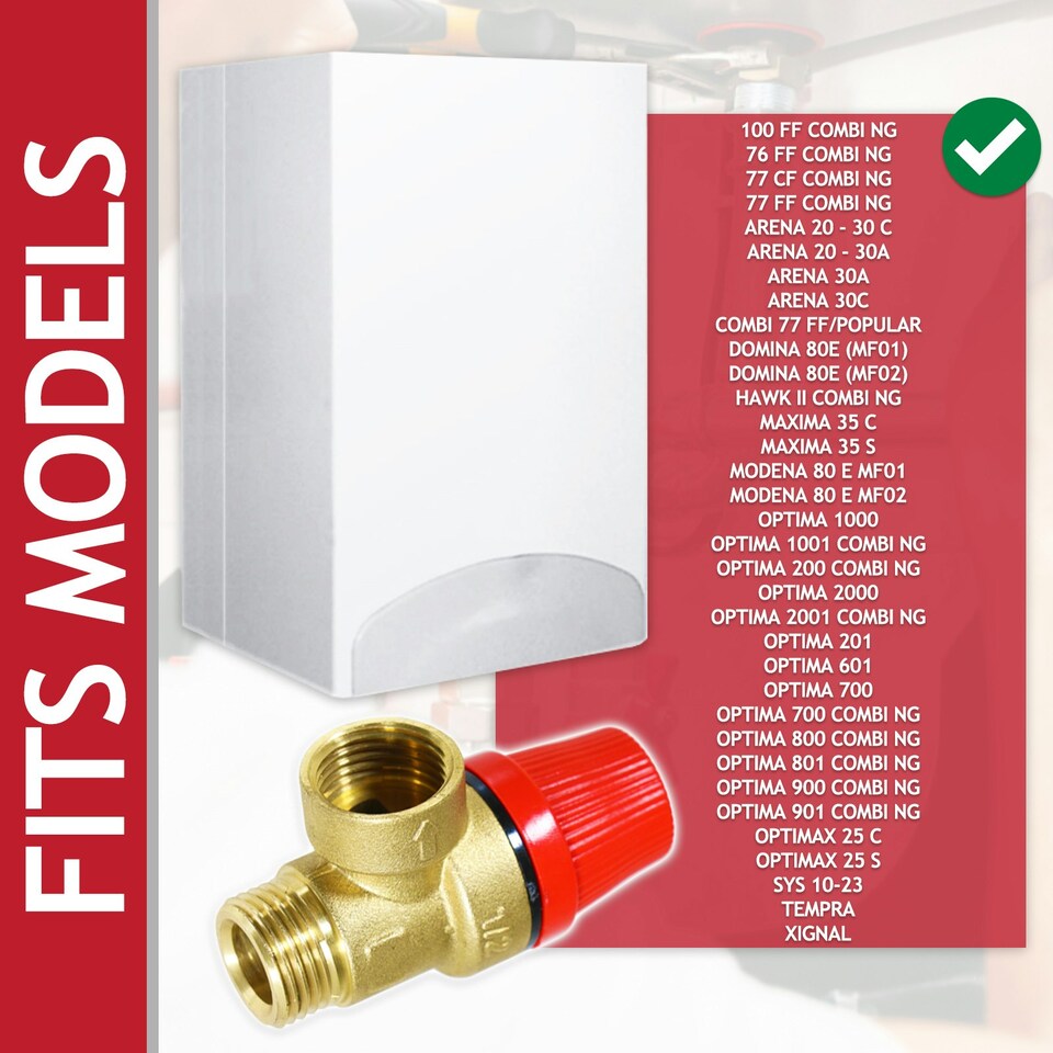 image 1 of SPARES2GO Pressure Relief Safety Valve for Ferroli Boiler 3 Bar 1/2" BSP Male x Female Brass PRV