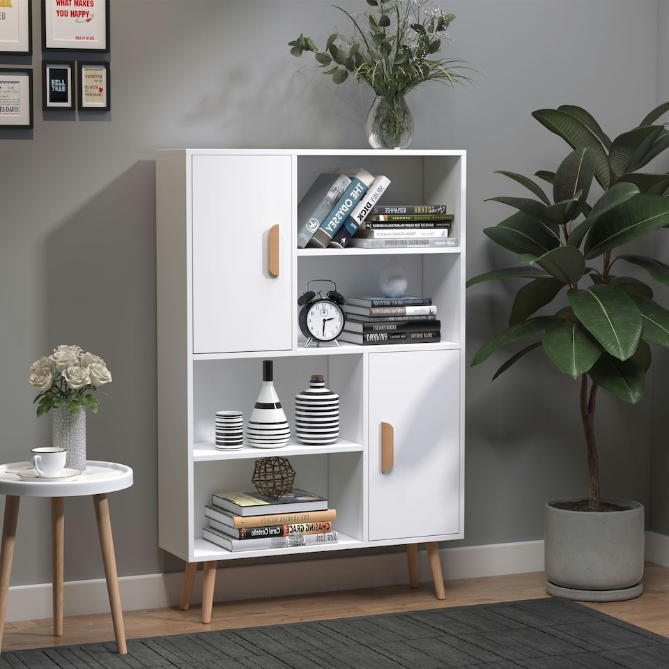 image 1 of HOMCOM Free Standing Bookcase Shelves Unit Storage Cabinet White