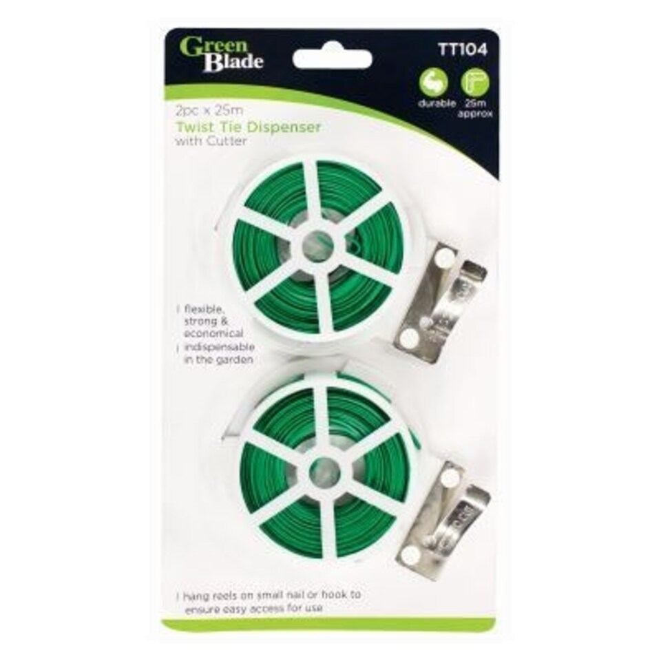 Green Blade 2pc Twist Tie Dispenser Set with Cutter - 25m - Green