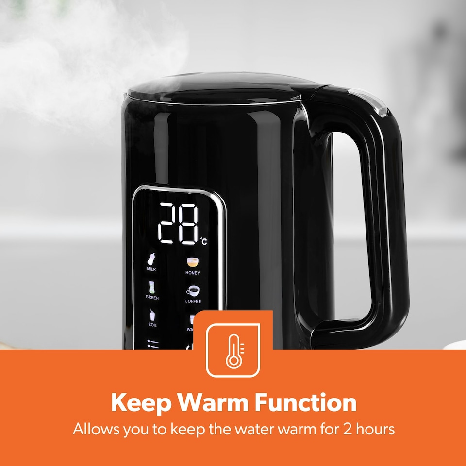 image 1 of GEEPAS 1.7L Digital Electric Kettle 2 Slice Bread Toaster & Microwave Kitchen Combo Set Black