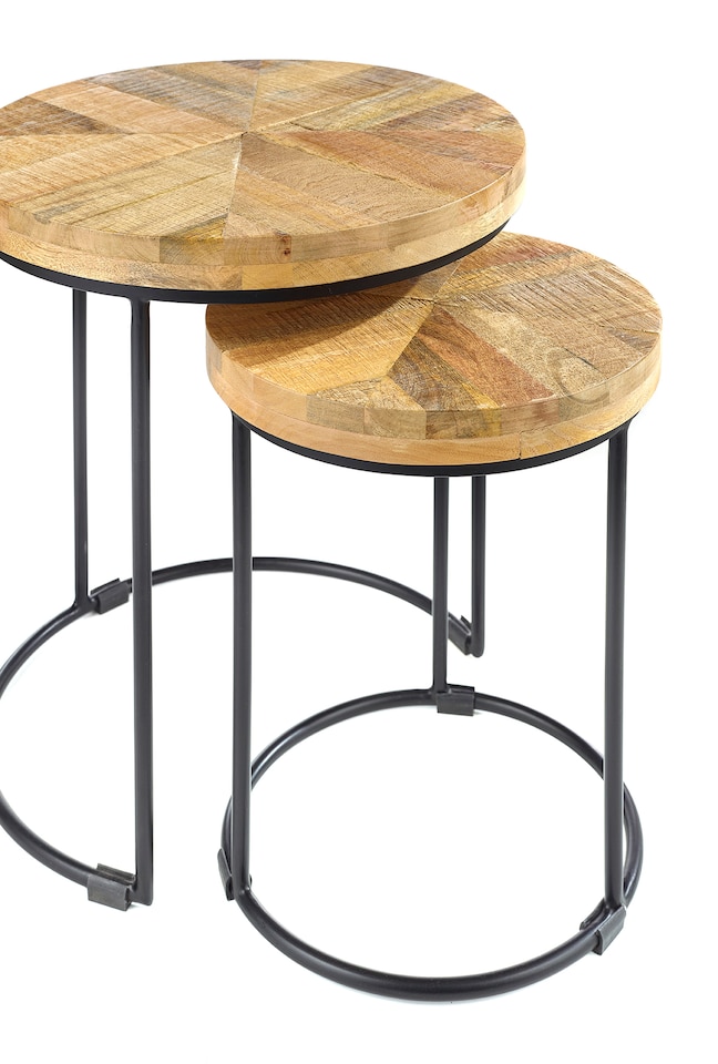 image 1 of Round Solid Wood Nest Of Two 2 Tables Fully Assembled H47 x W43 x D43cm