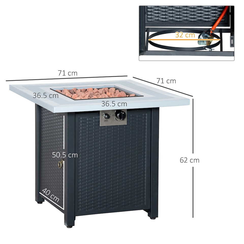 image 1 of Outsunny Outdoor Propane Gas Fire Pit Table w/ Lid and Lava Rocks, Black