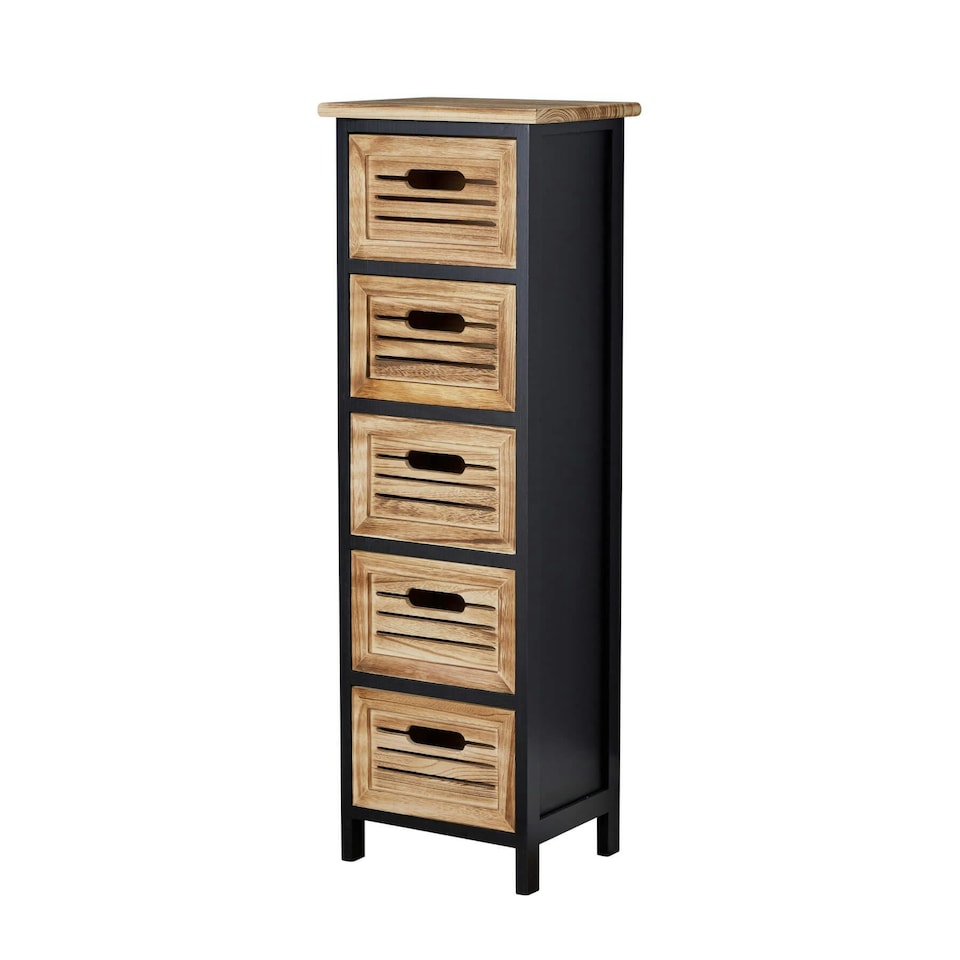 image 1 of Solid Wooden Storage Chest Of Drawers Organiser Rustic Fully Assembled Multi | 5 Drawer Black Oak