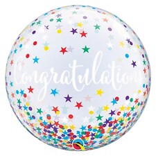 Congratulations Confetti Stars See-Thru Bubble Helium Qualatex Balloon 56cm / 22 in Multi