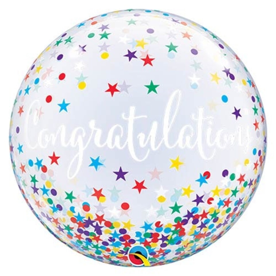 image 1 of Congratulations Confetti Stars See-Thru Bubble Helium Qualatex Balloon 56cm / 22 in Multi
