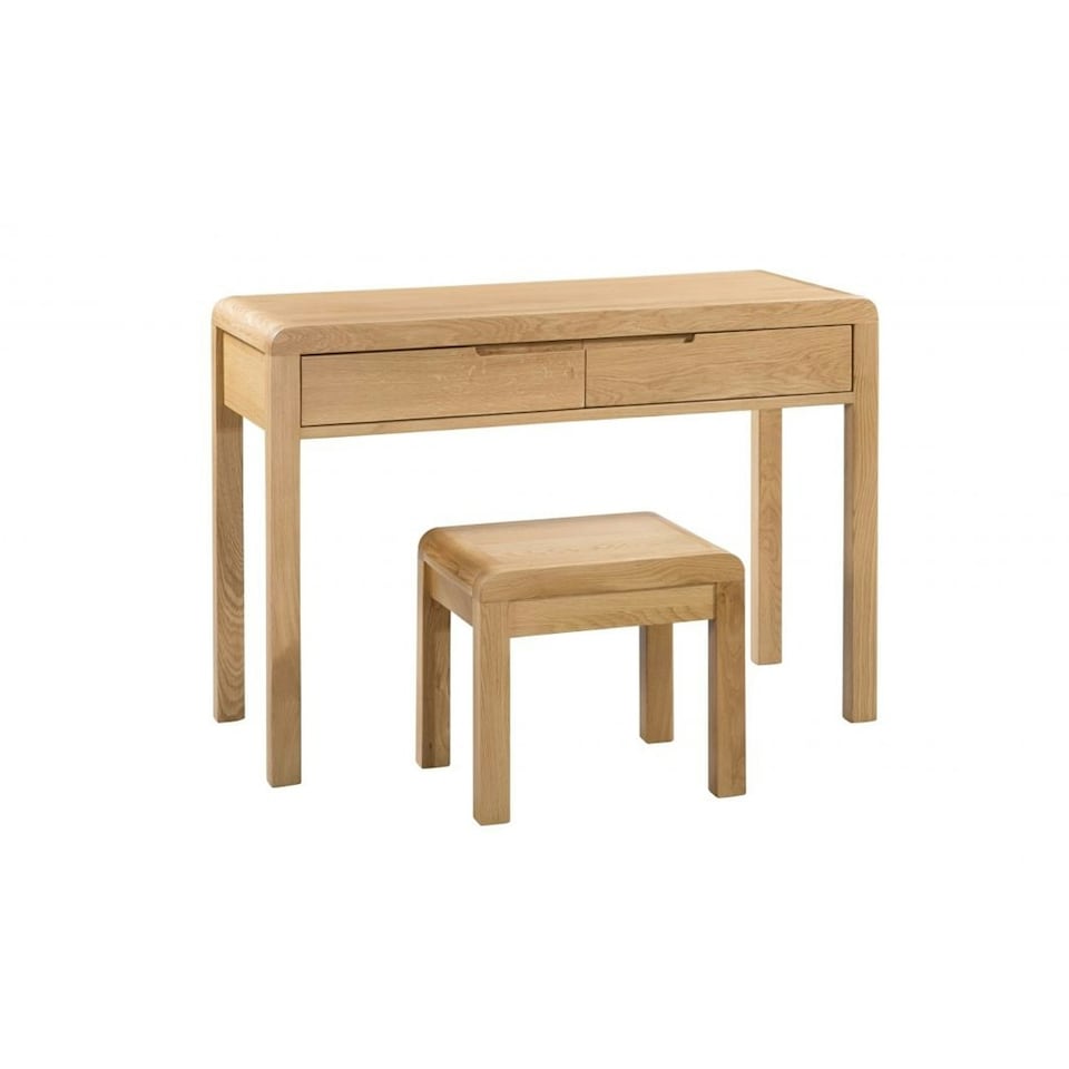 image 1 of Oak Curve 2 Drawer Dressing Table & Stool